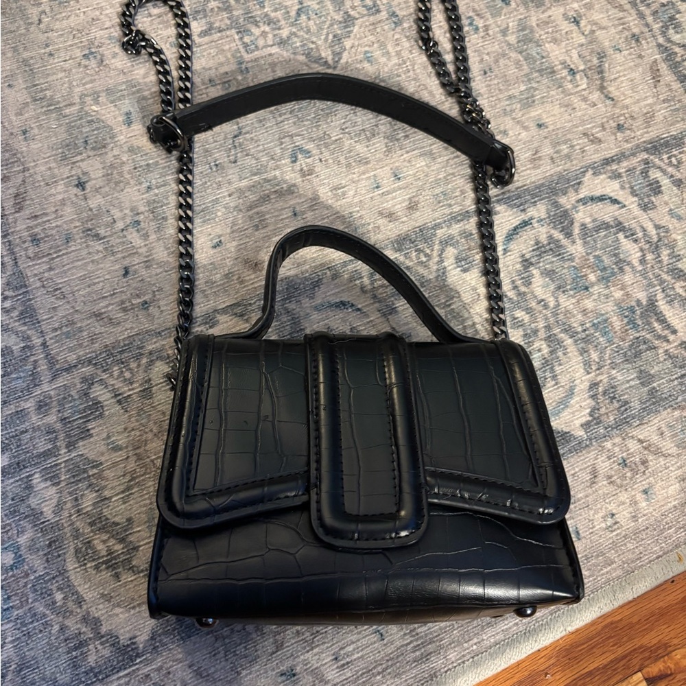Zara Black Embossed faux Leather Mini Bag